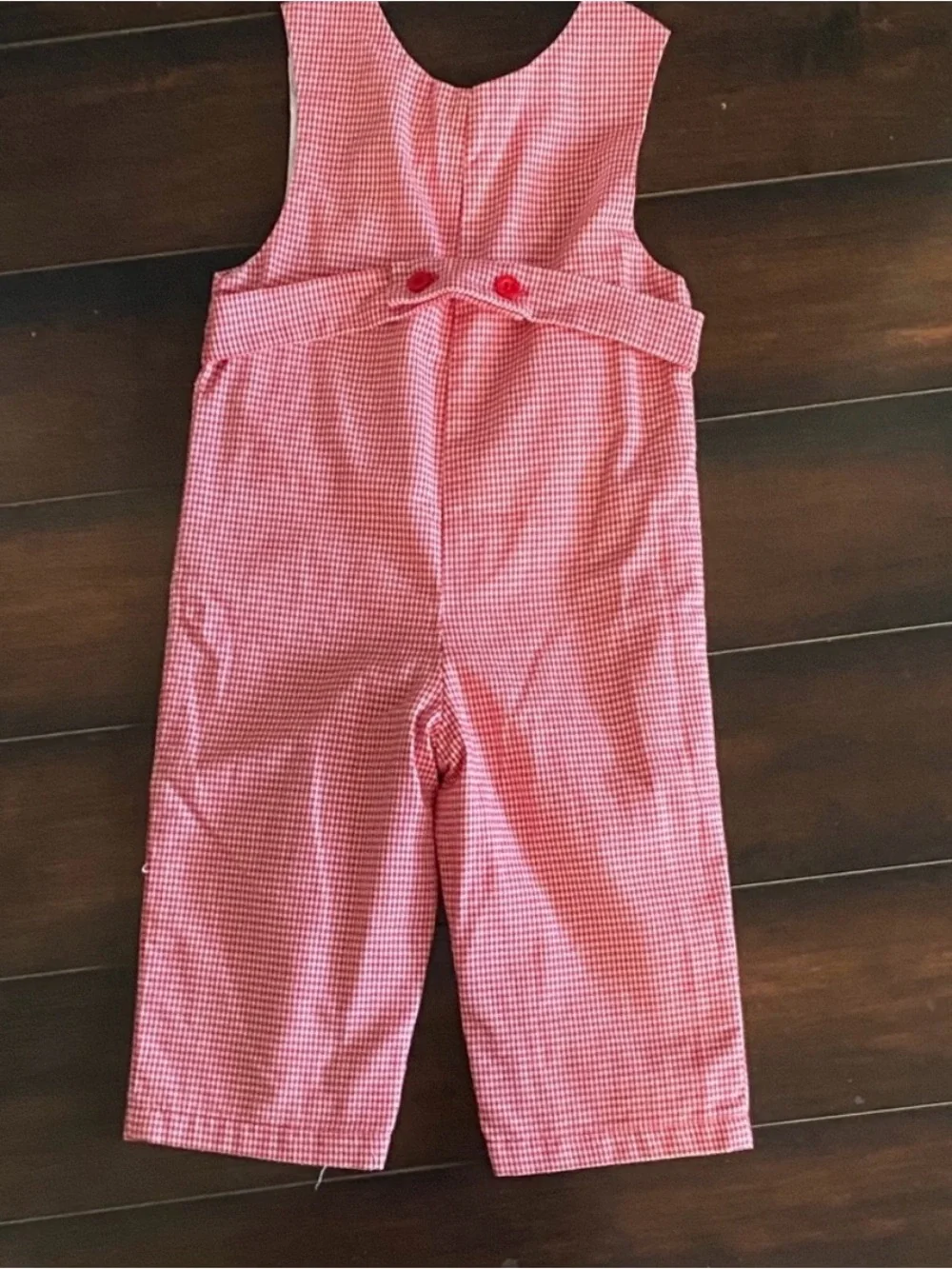 Vintage Kelly's Kids Red Gingham One Piece with Reindeer Embellishment